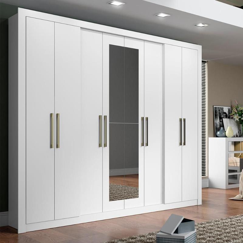Roupeiro Héster c/ Espelho 2,43m 8 Portas MDP Carraro Branco